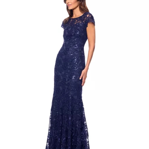 Xscape Elegant Navy Lace Evening/Mother of the Bride Gown size 16 - Picture 2 of 8